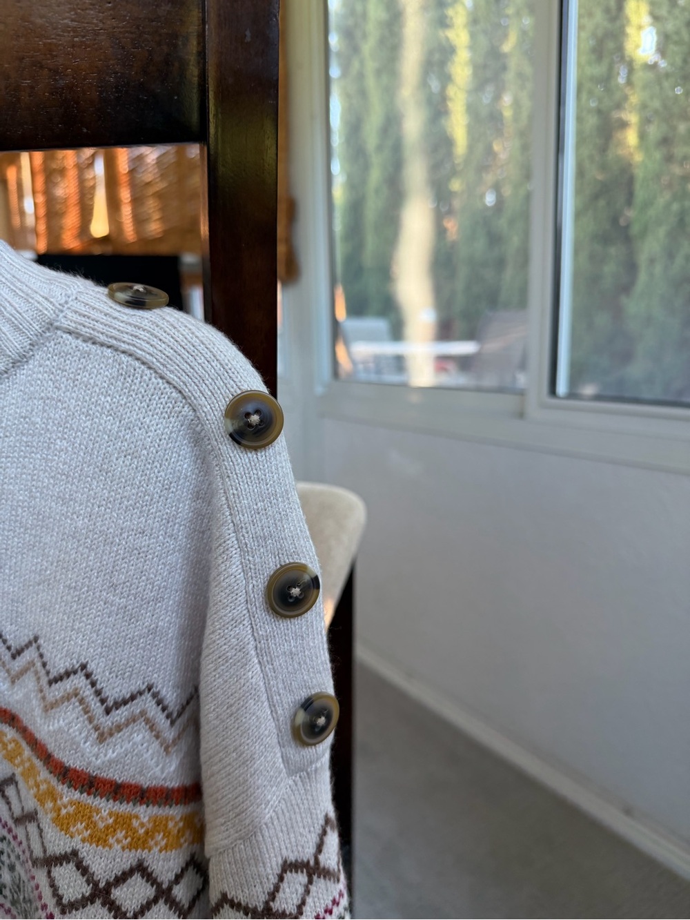 Talbots Fox Fair Isle Sweater XL Ivory Cotton Blend Shoulder Button Pullover - Picture 5 of 7